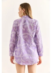 Olalook قميص نسائي بتفاصيل صدفة هندسية أرجواني GML-19001324