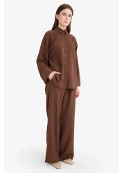 Defacto Relax Fit 2'Li Set Seersucker Textured Long Sleeve Shirt Pants F4094Ax25Sm