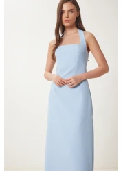 Lovelyİstanbul Thick Strap Midi Woven Dress Sky Blue Lfk0005