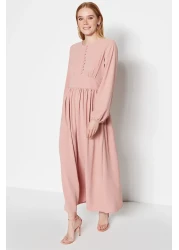  Modest Aerobin Dusty Rose Dress with Corsage and Fabric Covered Button Detail TCTSS23EB00254