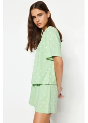  Collection Mint 100% Cotton Polka Dot and Heart Shorts Knitted Pajamas Set Thmss21Pt1485