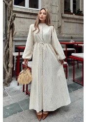 Olcay فستان جبر بأزرار وإكسسوارات بريت بيج 9297-E