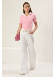  Collection Pink Woven Detail Regular/Normal Fit Knitted Blouse Twoss25Bz00214