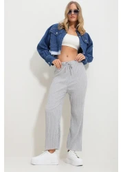 Trend Alaçatı Stili Women's Gray Elastic Waist Loose Trousers ALC-X11545