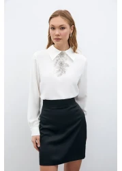Sateen Ecru Blouse with Stone Accessories