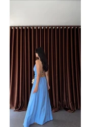 HAZELANNA Back Gold Detailed Blue Dress