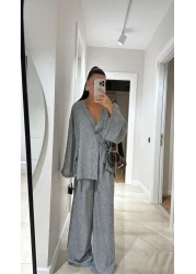 Lady Pixie طقم بنطلون بلوزر من الكتان بزر واحد