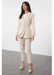  Modest Stone Arched Crepe Lined Jacket Pants Woven Bottom Top Set TCTSS24US00010