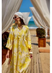 LOCCO فستان نسائي بنمط مختلط أصفر