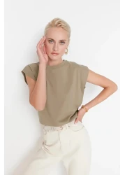  Collection Mink 100% Cotton Wadding Look Basic Crew Neck Knitted T-Shirt TWOSS20TS0021