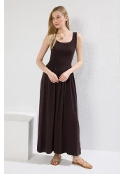  Collection Premium Brown Midi Knitwear Dress - Crew Neck, Sling, Custom Yarn Twoss25El00333