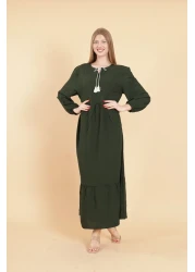 mervemoda Women's Khaki long sleeve full length Burgundy woven dress