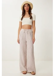 Lovelyİstanbul Striped Muslin Palazzo Trousers Bordo Bone Lsa0010