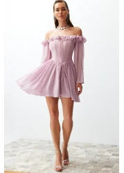  Collection Dusty Rose A-Line Lined Flounces Woven Chiffon Short Evening Dress Night Graduation Dress Tprss23El00096