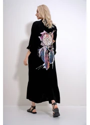 Trend Alaçatı Stili Women's Black Single Pocket Skirt Flounced Back Printed Woven Viscose Shirt Dress ALC-X12015