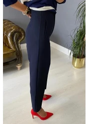 EN MODA STORE CARROT CREW CLASSIC ELEGANT WOMEN'S NAVY BLUE TROUSERS