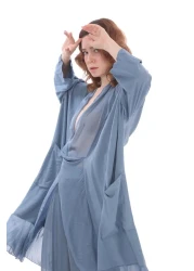 Bohem Stil بلوزة كاب كبيرة الحجم بتفاصيل حريرية إيطالية - طقم بنطلون ويس