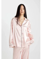 Defacto Long Sleeve Striped Satin Pajama Set to Fall in Love - C9445Ax24Au