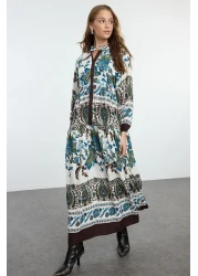  Modest Brown Floral Viscose Woven Dress Tctss24Eb00221