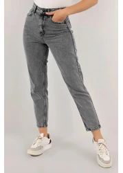 JILLY Krs Smoked Mom Jean High Waist Detail Boyfriend Jeans