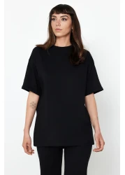  Collection طقم تي شيرت وبنطلون أسود كبير الحجم بأرجل واسعة - 100% قطن TWOSS24AU00059