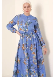 Bigdart 2144 Model Hijab Dress - Judge Collar and Indigo Color