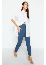  Collection High Waist Indigo Cigarette Pants - Collet and Ankle Length, Woven Fabric Twoss20Pl0515