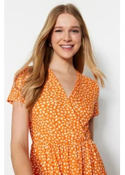  Collection Orange Printed Double Breasted Neck Mini Stretchy Knitted Dress TWOSS21EL0241