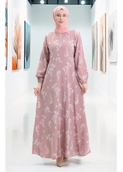 sefamerve فستان منقوش بأكمام مطاطية 2047-01 مسحوق