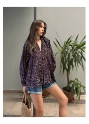 BELLA FASHION بلوزة شيفون نسائية متعددة الألوان