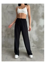 Giyimsel بنطلون بالازو بخصر مطاطي أسود للسيدات