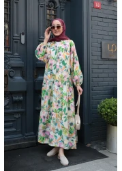 LOCCO فستان نسائي منقوش باللون الأخضر