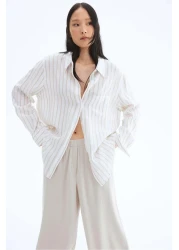 H&M بنطلون واسع من مزيج الكتان