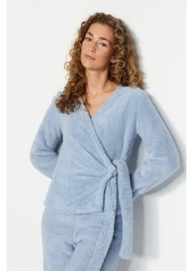  Collection Light Blue Double Breasted Collar Wellsoft Winter Knitted Pajamas Set Thmaw24Pt00033