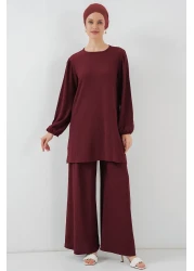 Bigdart Women's Tunic Pants Bottom Top Suit 6663 - Claret Red