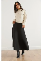 Olalook تنورة سكوبا ماكسي سوداء واسعة للنساء ETK- 19000296