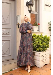 HARMAN BUTİK فستان شيفون منقوش - مبطن نسائي