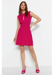  Collection Fuchsia Neckline Crepe Mini Skater Dress - Low Back Knitted, Twoss23El02015