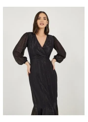 Styli فستان ماكسي بتصميم ملفوف منقوش بأكمام منفوخة وحافة حورية البحر