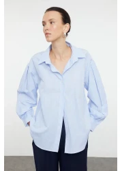  Collection Blue Striped Oversize / Wide Fit Woven Shirt TWOSS23GO00144