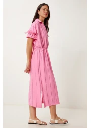 Happiness İstanbul Women Pink Striped Slit Ayrobin Dress Rg00062