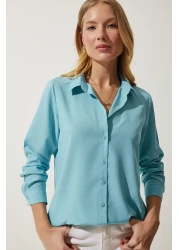 Happiness İstanbul Women's Turquoise Soft Textured Basic Shirt DD01297