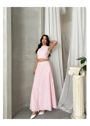 Viskosa Brode Double Set – Crop Top and High Waist Maxi Skirt Summer Combination"