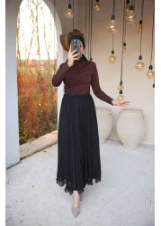 QUAWEAR Pleated and Lined Chiffon Skirt with Hem