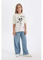 Defacto Disney Mickey & Minnie Girls Oversize T-Shirt - Crew Neck, Short Sleeve C7354A824Au