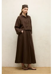 Manuka Bitter Brown Linen Skirt - Loose Cut