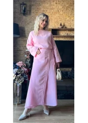 Cardella بلوزة وتنورة نسائية من قماش الموسلين بتصميم مزدوج بدلة صيفية محتشمة