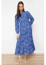  Modest Saks Patterned Half Placket Wide Fit Cotton Woven Dress TCTSS23EB00222