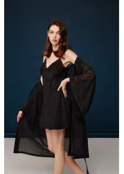 Bonnie Clyde Bonnie Clyde H.T.A-1050-H.T.A طقم ثوب نوم نسائي من الفسكوز - أسود/إكرو