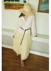 KADRİYE BAŞTÜRK تنورة نورا مطوي أصفر ليموني